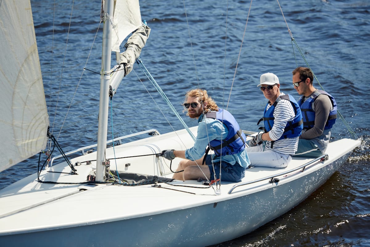 A keelboat on the water on a training day